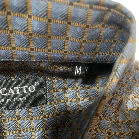 Riscatto  Italy Medium Print Gray Italian Long Sleeve 100% Cotton Gray Tan Print - Picture 3 of 7